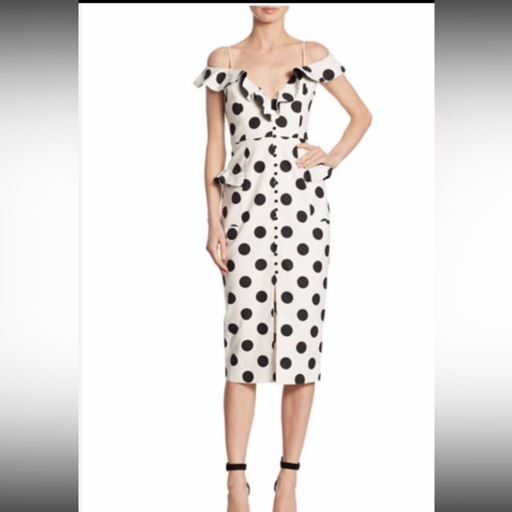 Nicholas polka dot ruffle dress - size 2 cotton linen